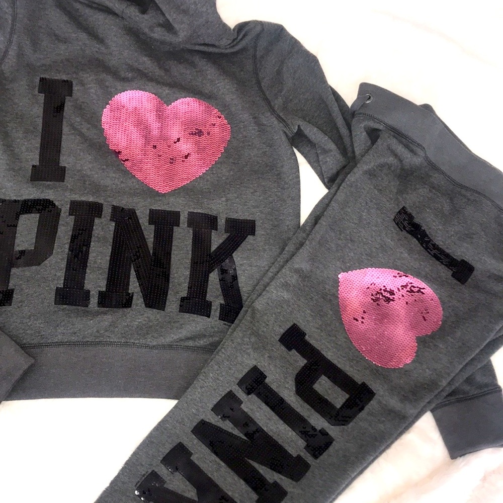 Vintage Vs Pink set rare Bling Jacket hoodie and pants set y2k